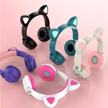 Sem fio Bluetooth fones de ouvido com orelhas de gato, jogos de computador, fone de ouvido, presente para as meninas, de incandescência do fone de ouvido
