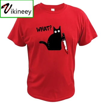 Gato Que T-Shirt Gato Assassino Com uma Faca de Halloween Engraçado TShirt Crewneck Macio UE Tamanho de Algodão de de Cobertura de Impressão Camiseta