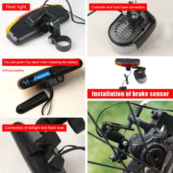 7 Led Multi-Função De Bicicleta Transformar Sinal / Luz Traseira Eléctrica Chifre Da Luz De Freio 8 De Som De Buzina De Bicicleta Luz