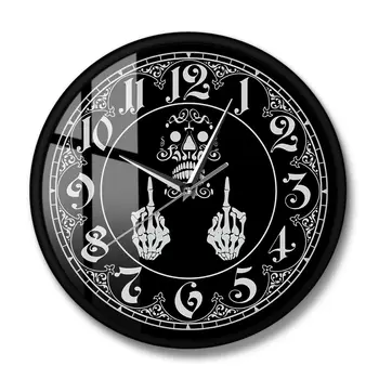Esqueleto Dedo Do Meio Assustador Relógio De Parede Engraçado Vulgar, Ofensivo, Rude Dedo Médio Crânio Suspensão De Parede Relógio De Parede De Halloween Decoração