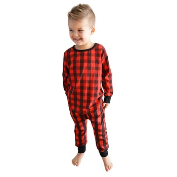 Natal das crianças Vermelha Xadrez Pijama Conjunto de Recém-nascidos de x'mas de Romper do Bebê do Ano Novo Conjunto de Roupas de T-shirt+Calça 2021 Novo Arrvial 30