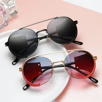Moda Rodada Steampunk Óculos de sol de Marca Designer Mulheres Homens Vintage, Punk Óculos de Sol de Luxo, Óculos de sol UV400 Oculos de sol 5511