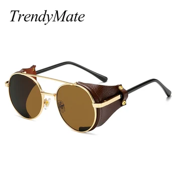 Moda Rodada Steampunk Óculos de sol de Marca Designer Mulheres Homens Vintage, Punk Óculos de Sol de Luxo, Óculos de sol UV400 Oculos de sol 5511
