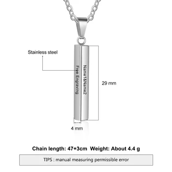 JewelOra Personalizados Barra Vertical Colares para Homens de Aço Inoxidável Personalizado 3 Lados Gravado Pingente Colares Pais Presentes