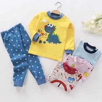 Crianças do bebê Conjuntos de Pijamas de Algodão Meninos Pijamas Terno Outono Meninas de Pijama Tops de Manga Longa+Calça 2pcs Roupa das Crianças