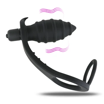 Masculino Massagem de Próstata Bullet Vibrador Plug Anal com o Macho Anéis de Silicone G-spot Estimulador de Adultos Plug anal Brinquedos Sexuais Para Homens Gays