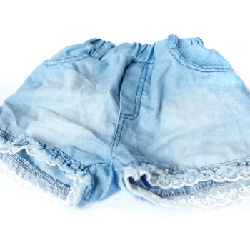 Verão Nova Moda Infantil Meninas Shorts Jeans Bolso De Renda DeminShort