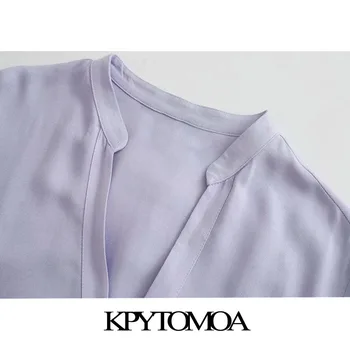 KPYTOMOA Mulheres 2020 Moda Com Bolsos Frontais Irregular Blusas Vintage de Manga Longa, Botão-up Feminino Camisas, Tops Chique