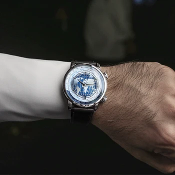 AGELOCER Homens Relógio de grife Suíça de Luxo Worldtime Mecânico Automático dos Homens Wirstwatches Safira Couro Tempo do Mundo relógio