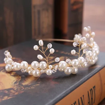 Barroco de ouro pérola flor de noiva hairband artesanal tiara headband de cristal diadema diadema coroa de noiva acessórios de cabelo, Jóias