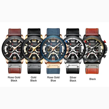 CURREN Esporte Homens do Relógio Marca de Topo Luxo Cronógrafo Homens Relógios Couro Moda Quartzo Homem Relógio Impermeável Relógios de pulso