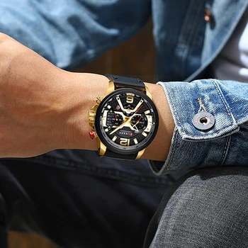 CURREN Esporte Homens do Relógio Marca de Topo Luxo Cronógrafo Homens Relógios Couro Moda Quartzo Homem Relógio Impermeável Relógios de pulso