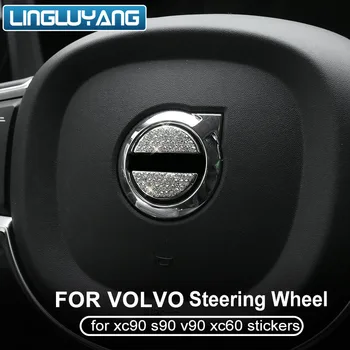 Para a Volvo XC60 S90 XC90 v90 s60, v60 metal+Strass volante centro de guarnição decoração autocolante 2ps diodo Estilo Carro Acessórios