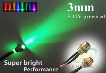 100pcs 12V/24V Pré-instalação de 3mm Brilhante LEDs Lâmpada com suporte da Lâmpada branco Morno/Vermelho/Verde/Amarelo/Azul/Branco/Laranja 20cm Pré-LED
