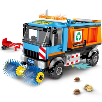 Cidade de Triagem de Resíduos e Sweeper Veículo de Carros da Cidade de Mini Street View Modelo de Bloco de Construção de Brinquedos Educativos Para Crianças presentes