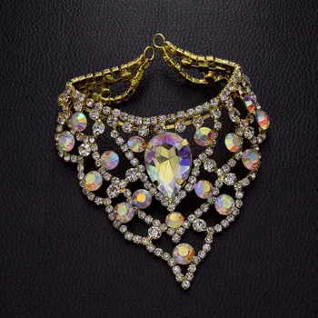 DIY 2pcs de Luxo AB cor do cristal de rocha Colares Gargantilhas para as mulheres Decote do Vestido de Costurar no Casamento Acessórios de Cabelo MN-074
