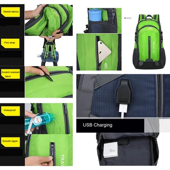 40L Impermeável Caminhadas Mochilas de viagem para os Homens do sexo Masculino Unisex Esporte Bag Pack USB Exterior Montanhismo Escalada Acampamento Saco de 2019