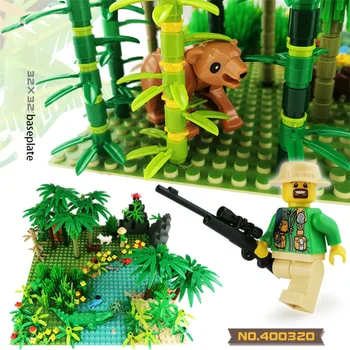 Floresta Placa de base Animal Grama Selva Flor de Árvore de Plantas Blocos de Construção DIY MOC Tijolos de Brinquedo das Crianças Presentes
