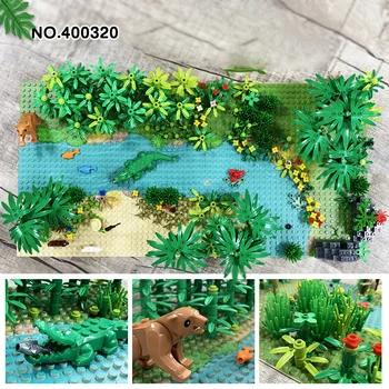 Floresta Placa de base Animal Grama Selva Flor de Árvore de Plantas Blocos de Construção DIY MOC Tijolos de Brinquedo das Crianças Presentes
