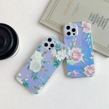 Para o iPhone 12 Pro Max Case de Luxo Floral Brilho da Flor de Laser Capa de Silicone para iPhone 11 pro X SE DE 2020 XR XS 7 e 8 Casos