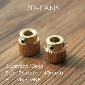 10Pcs Mk7 MK8 Extrusora de Engrenagem 26 40 Dentes Dentes de Bronze Engrenagem Planeta Redutor de Extrusora de Alimentação da roda de Engrenagem Para Impressora 3D