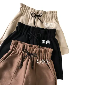 2020 casuais novo Coringa acolchoado shorts de tweed crianças versão coreana do soltas cintura alta largura de perna