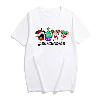 2020 Natal T-shirt Bonito Mickey & Minnie Camisas de Meninas Lanche Metas de Férias Tees Presente de Natal Camisa Mulheres Kawaii tshirt
