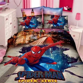 Disney homem-aranha filhos conjunto de cama de capa de edredão fronhas 3/4pcs filhos conjunto de roupa de cama