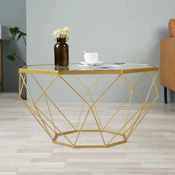 Nano verniz de cozimento estilo Nórdico luz de luxo mesa de café moderno, simples e criativo, sala de estar, Ferro de vidro temperado de mesa estável