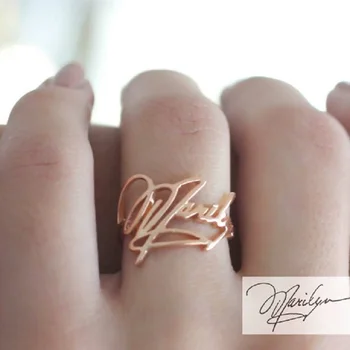 Personalidade Assinatura de Anéis Para as Mulheres, Jóias Artesanais Qualquer nome personalizado anel de Ouro de aço inoxidável de dama de honra do casamento jóias bff