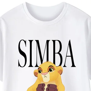 Disney Elegante de SIMBA, O Rei Leão, Rei da Selva Cartoon Impressão Mulheres T-Shirt O-Pescoço Camisola de Manga Curta Casual Tee Tops