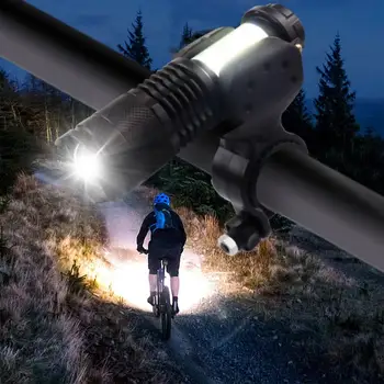USB Recarregável luz de bicicleta Lanterna LED ZOOM Tocha Zoomable Lanterna elétrica de Acampamento de Bicicleta lâmpada + Com Construído na bateria
