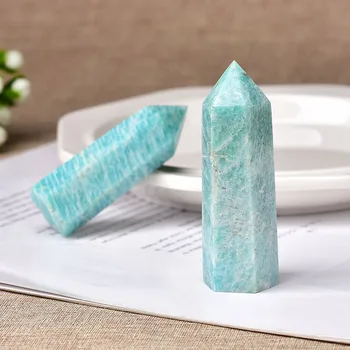 1pc um Cristal Natural Ponto de amazonita Cura Obelisco resedá Quartzo Varinha verde Enfeite para Decoração de Casa a Energia Reiki Pirâmide de Pedra