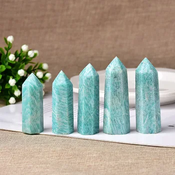 1pc um Cristal Natural Ponto de amazonita Cura Obelisco resedá Quartzo Varinha verde Enfeite para Decoração de Casa a Energia Reiki Pirâmide de Pedra
