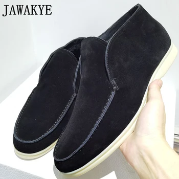 Winter Ankle Covered Fur Loafers Shoes Women Round Toe Slip-on female Driving Shoes Kid Suede Sewing Casual Flats