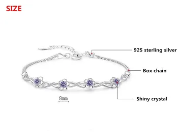 925 prata esterlina de moda de cristal brilhante flor de ameixa pulseiras para mulheres jóia de presente de aniversário wholeslae drop shipping