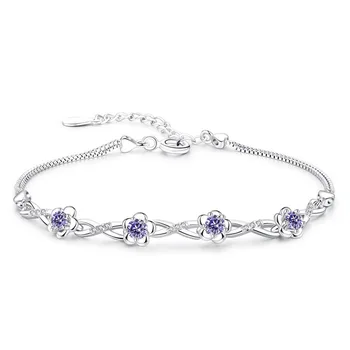 925 prata esterlina de moda de cristal brilhante flor de ameixa pulseiras para mulheres jóia de presente de aniversário wholeslae drop shipping