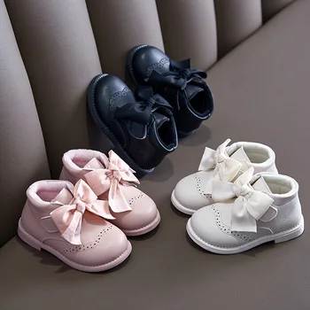 Princesa Bebê Meninas de Moda Arco Outono Inverno Ankle Boots 2020 Crianças Sapato Para Crianças PU de Couro e Botas Quentes 1 2 3 4 5 6 Ano
