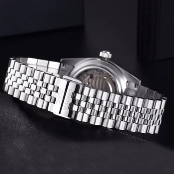 Parnis 36mm Mecânico Automático Mens Watch Marca de Luxo de Negócios de Cristal de Safira Pulseira de Aço Inoxidável relógio de Pulso dos Homens