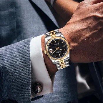 Parnis 36mm Mecânico Automático Mens Watch Marca de Luxo de Negócios de Cristal de Safira Pulseira de Aço Inoxidável relógio de Pulso dos Homens