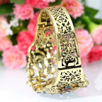 Sunspicems Étnica Tunisinos Pulseira de Strass Bracelete para Mulheres Antiga Cor de Ouro Marroquino Tradicional de Casamento ourivesaria civil que incide