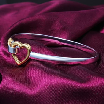 YANHUI Original 925 Prata Pura Forma de Coração Bracelete Pulseira de Ajuste Para as Mulheres Garota Dom Do Amor XRXB223