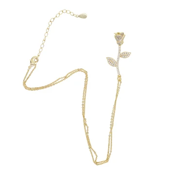 Gold filled Romantic fashion women jóia valentines amante gift cz rose flor pendant necklace