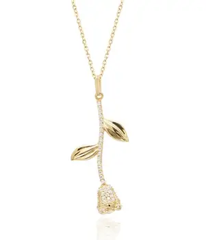 Gold filled Romantic fashion women jóia valentines amante gift cz rose flor pendant necklace