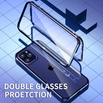 Transparente de Limpeza de duas faces de Vidro de Protecção Magnética Casos de Telefone Para Apple iphone Mini-12 11 Pro Max Tampa Traseira à prova de choque