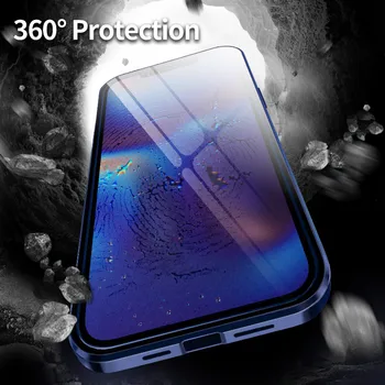 Transparente de Limpeza de duas faces de Vidro de Protecção Magnética Casos de Telefone Para Apple iphone Mini-12 11 Pro Max Tampa Traseira à prova de choque