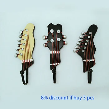 3 PCS/Set de Guitarra Cabeça Resina Ganchos de Roupa do Chapéu de Chaves de Gancho de Parede Gancho Sala Rack de Armazenamento de Música Ornamentos