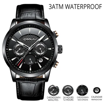 Homens Relógios de Luxo CRRJU Marca Cronógrafo Homens Relógios esportivos de Alta Qualidade Pulseira de Couro de Quartzo relógio de Pulso Relógio Masculino