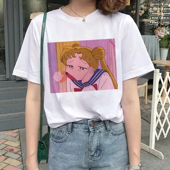 O verão das Mulheres T-Shirt Nova Chegada de Sailor Moon Anime de Impressão Feminina Camisa de Roupas Japonesas Harajuku Kawaii Tops Senhoras T-shirt