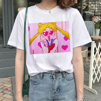 O verão das Mulheres T-Shirt Nova Chegada de Sailor Moon Anime de Impressão Feminina Camisa de Roupas Japonesas Harajuku Kawaii Tops Senhoras T-shirt